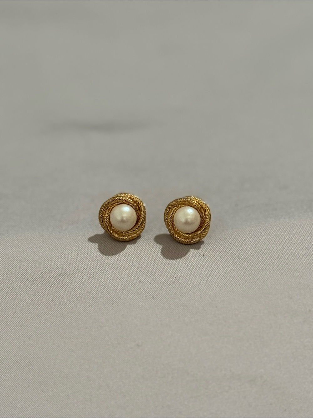 Monet Gold Tone Faux Pearl Textured Rope Stud Earrings